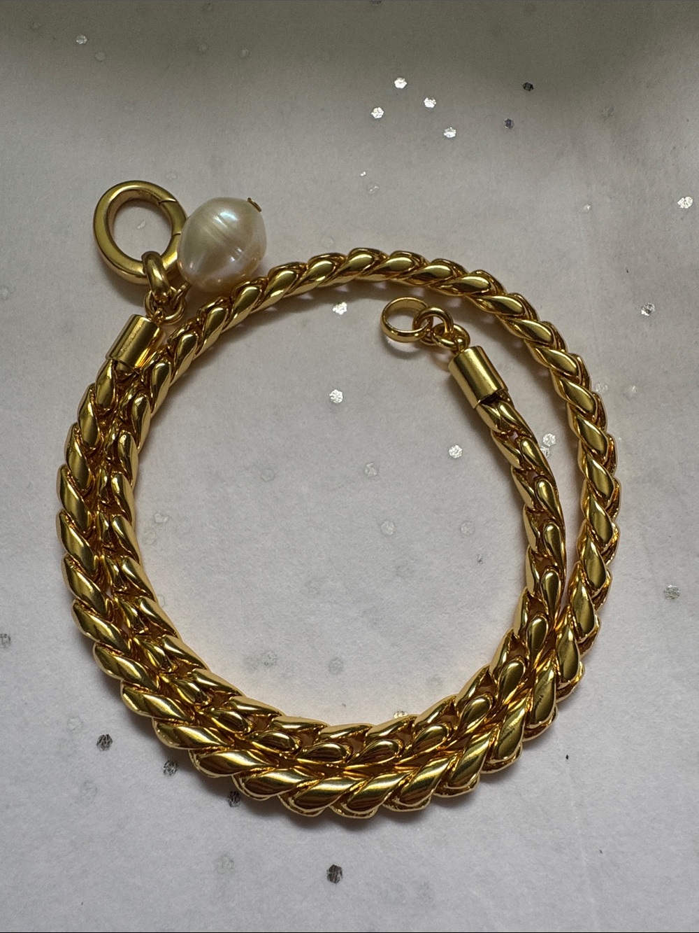 J. Crew Gold-Tone Twisted Rope Bracelet with Pearl Charm nwot